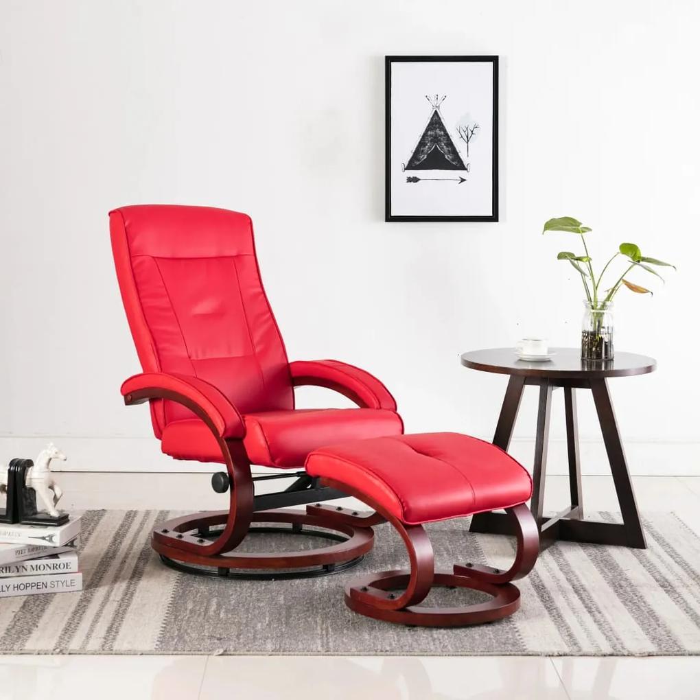 248602 vidaXL Cadeira reclinável c/ apoio pés couro artificial vermelho