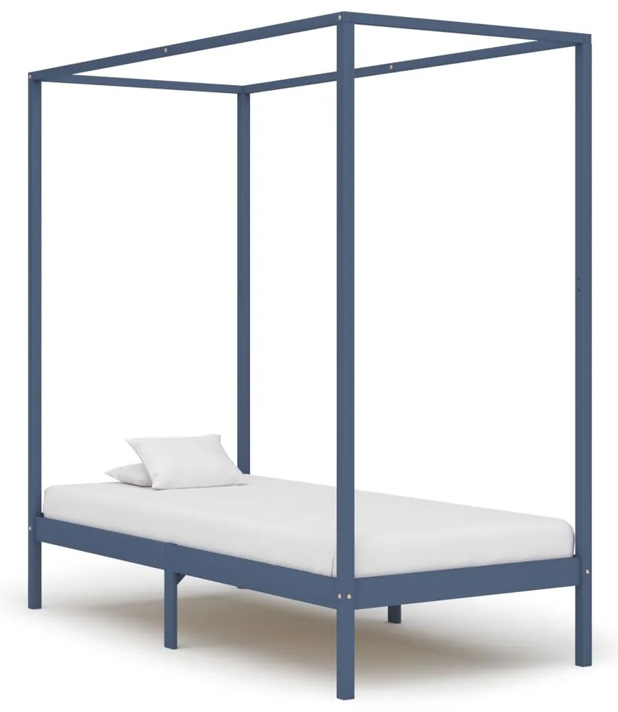 vidaXL Estrutura de cama com toldo 100x200 cm pinho maciço cinzento