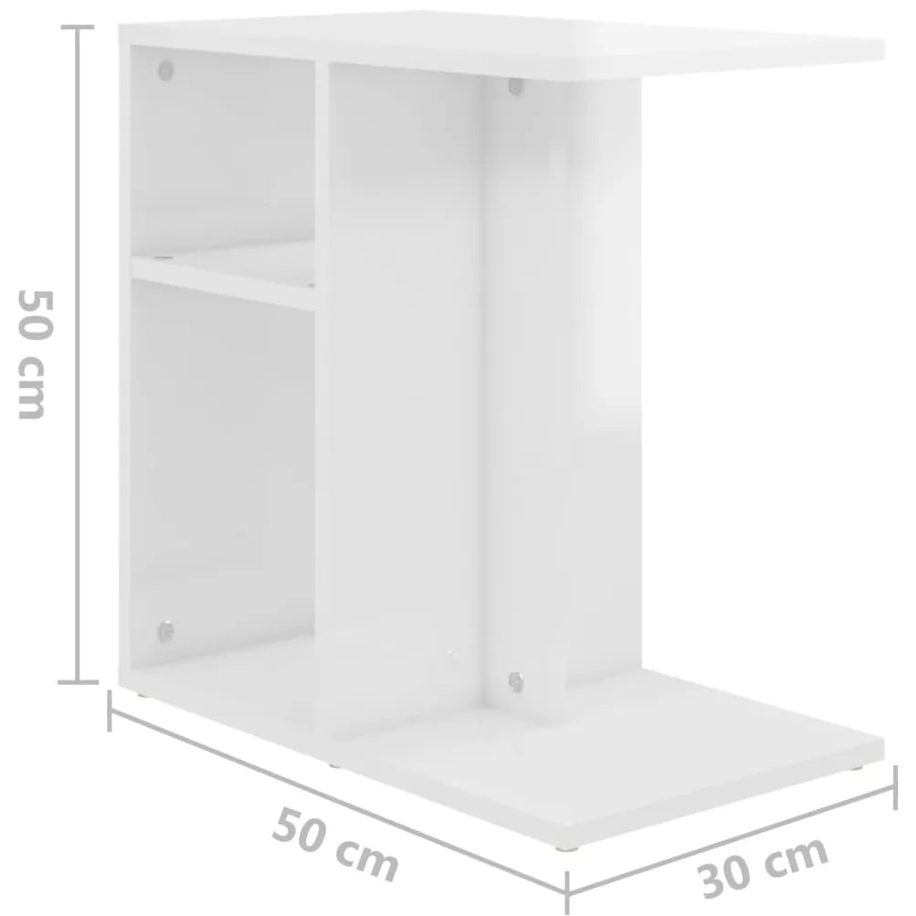 Mesa de apoio 50x30x50 cm contraplacado branco brilhante