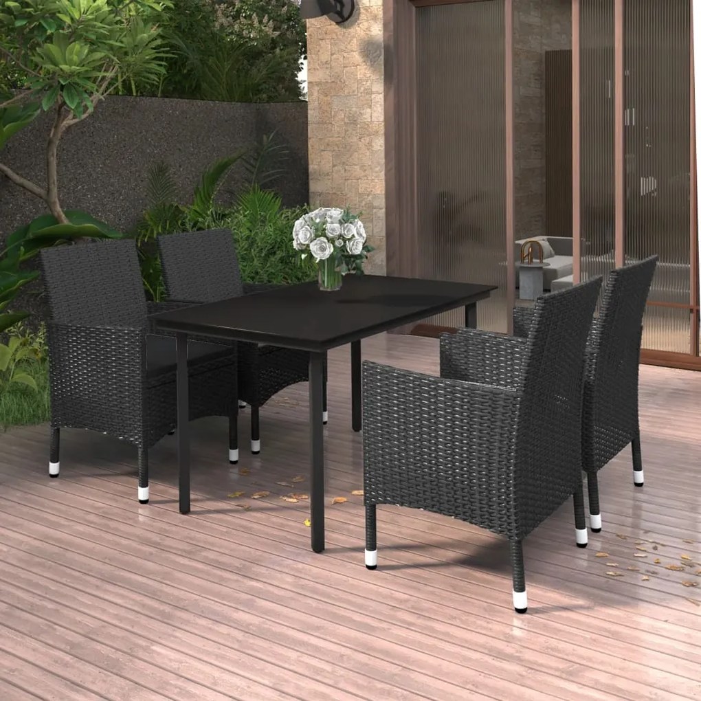 vidaXL 5 pcs conjunto de jantar p/ jardim c/almofadões vime PE e vidro