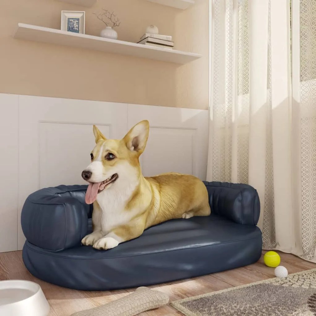 vidaXL Cama p/ cães em espuma ergonómico 60x42cm couro artificial azul
