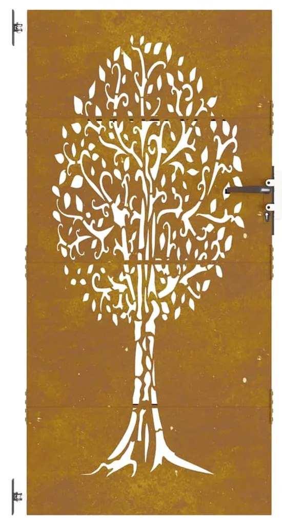 Portão de jardim 85x200 cm aço corten design árvore