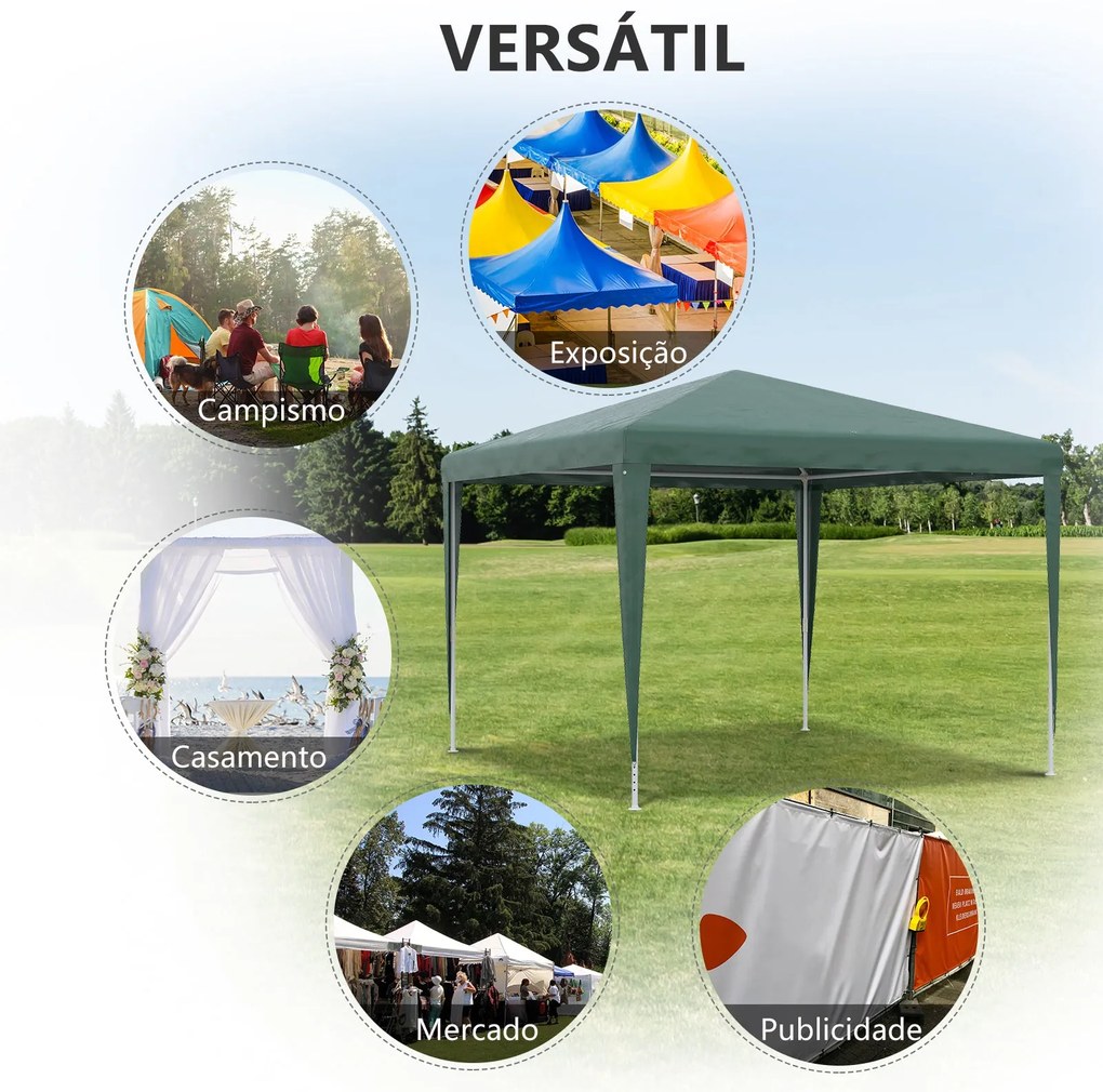 Tenda Desmontável 3x3 m Tenda de Jardim com 4 Orifícios de Drenagem e