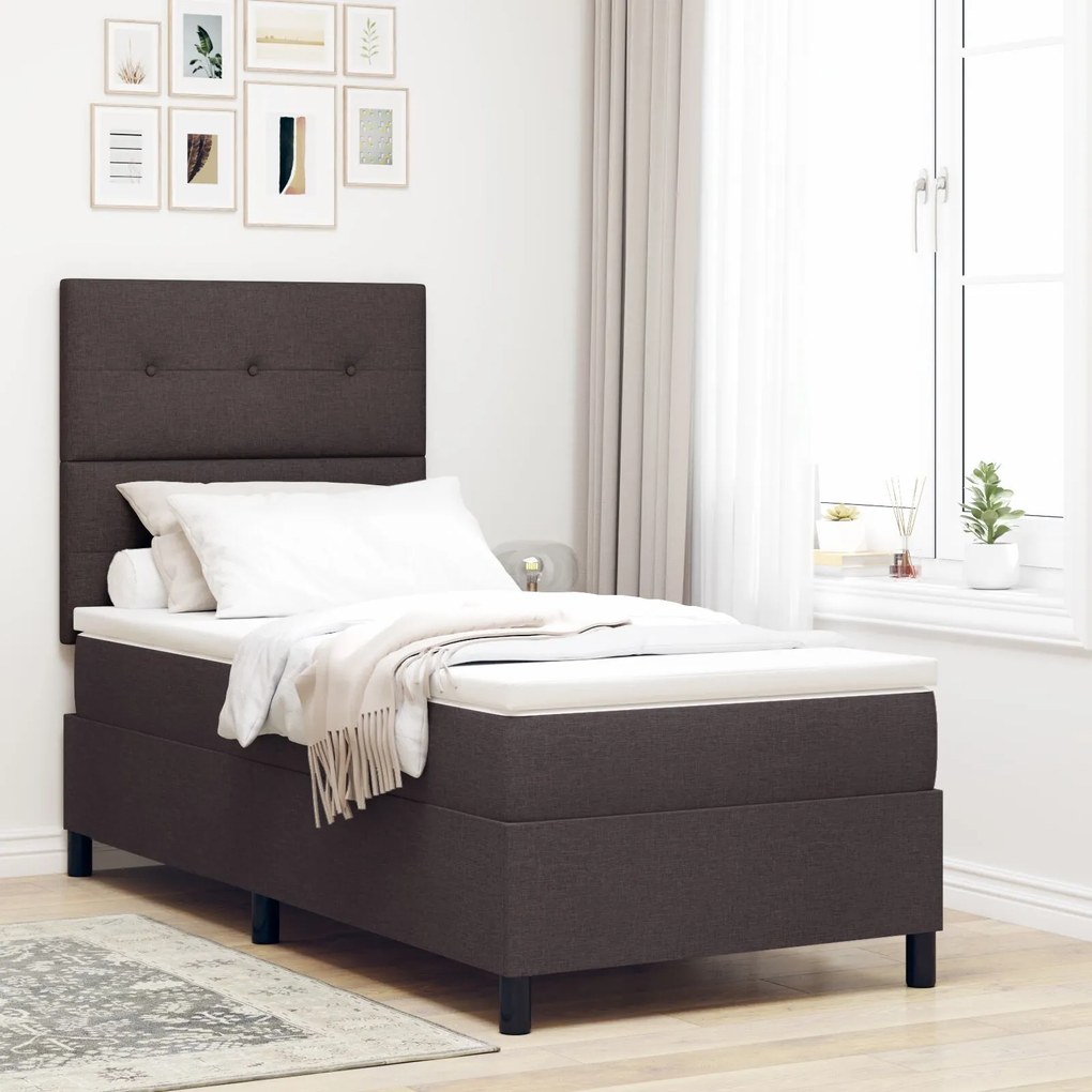 Cama Box Spring com Colchão Castanho 100x200 cm Tecido
