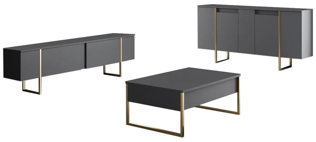 Conjunto de Mobiliário de Sala Luxe – Antracite e Dourado – Console 16