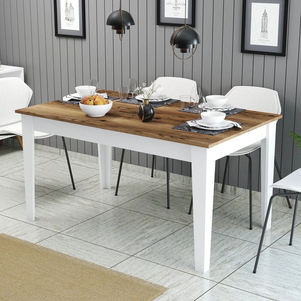 Mesa de Jantar Milan500 – Nogueira e Branco – 145x75x88 cm