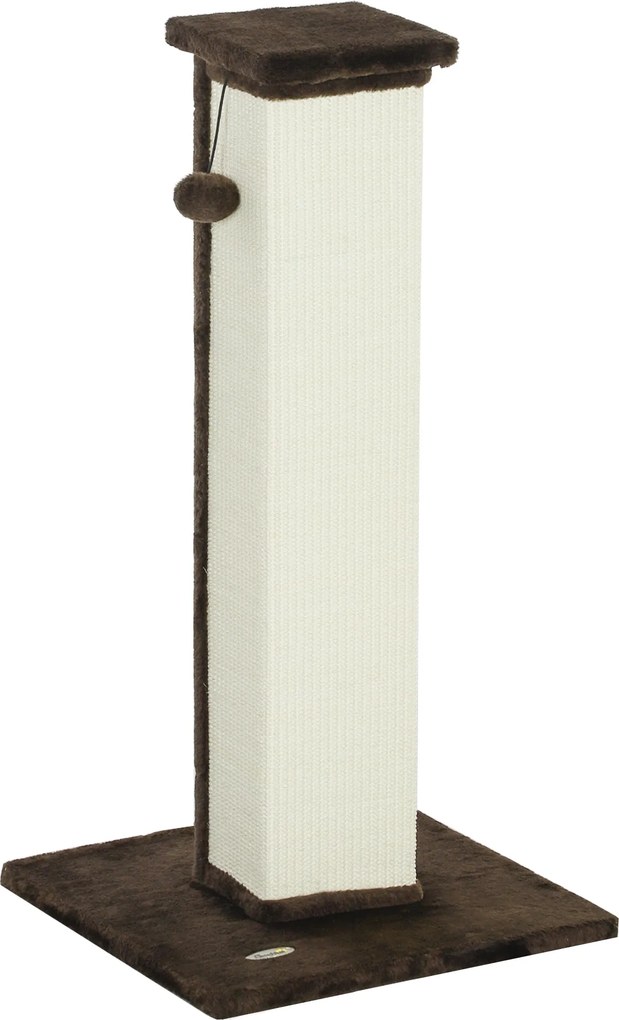 Poste Arranhador para Gatos Altura 81 cm Arranhador para Gatos com Poste de Sisal e Bola Suspensa 41x41x81 cm castanho