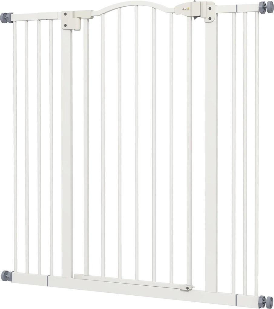 Barreira de segurança extensível para cães, 74-100 cm, fecho automático, fixação por pressão sem necessidade de perfuração, branca