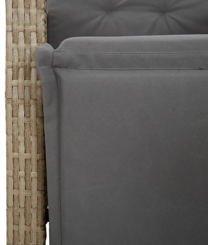 7 pcs conjunto de jantar p/ jardim com almofadões vime PE bege