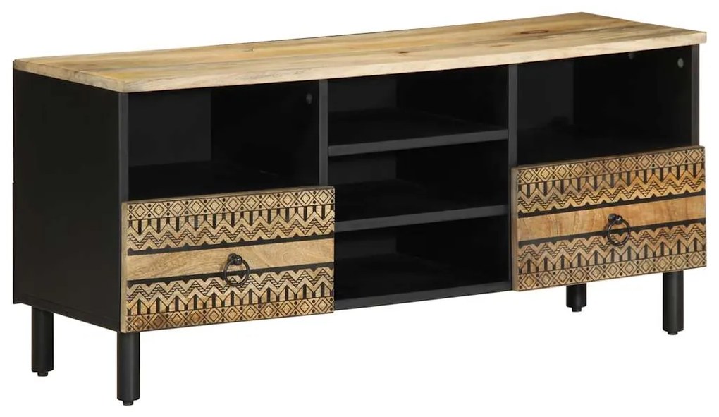 vidaXL Móvel de TV 100x33,5x46cm madeira mangueira áspera maciça preto