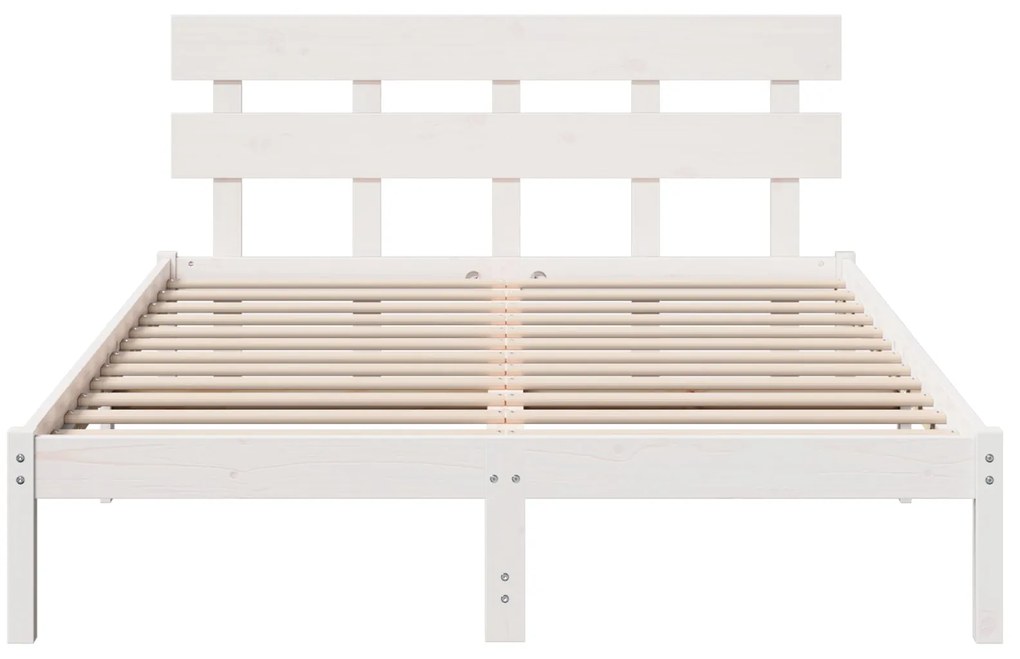 Estrado de Cama com Cabeceira Branca 140x200 cm Madeira Maciça de Pinh