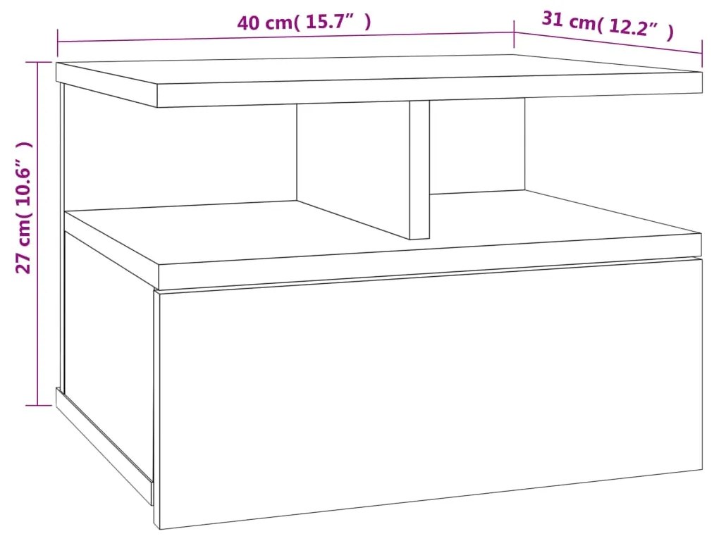 Mesa cabeceira suspensa 2 pcs 40x31x27 cm cinzento cimento