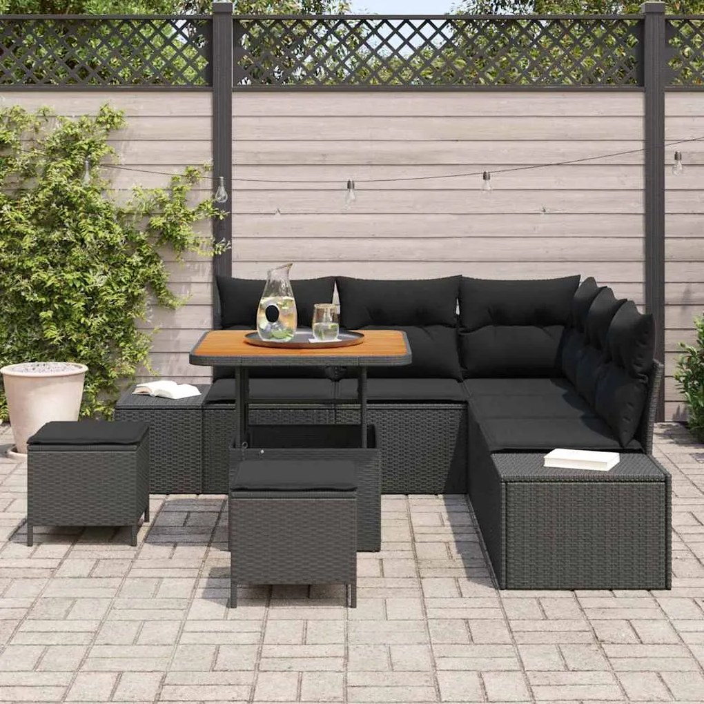Conjunto de Sofá de Jardim de 8 Peças com Almofadas Pretas em Rattan d