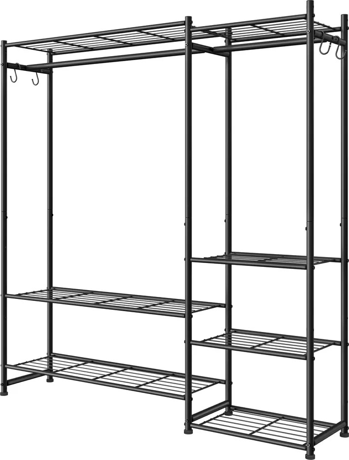 Guarda roupa aberto com estrutura metálica, 30 x 124,8 x 157,1 cm com 7 prateleiras Preto