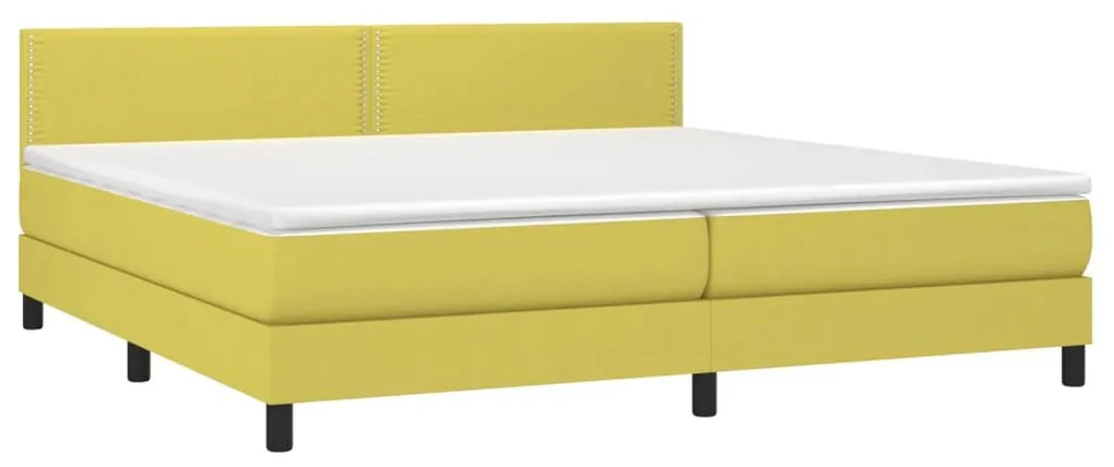 Cama box spring c/ colchão e LED 200x200 cm tecido verde