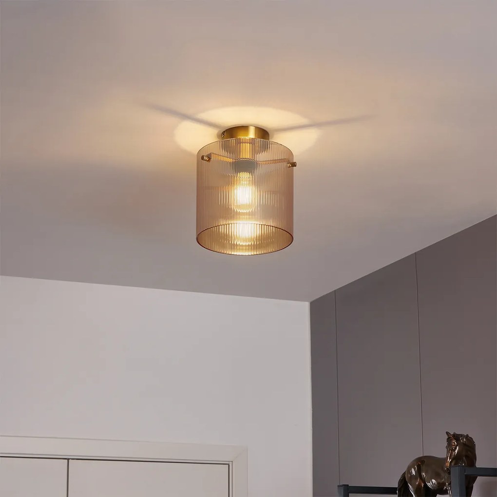 Candeeiro de Teto Art Déco em Latão com Vidro Âmbar - Laura