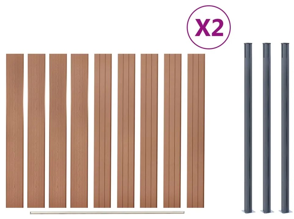 Conjunto de painéis de vedação 353x186 cm WPC castanho