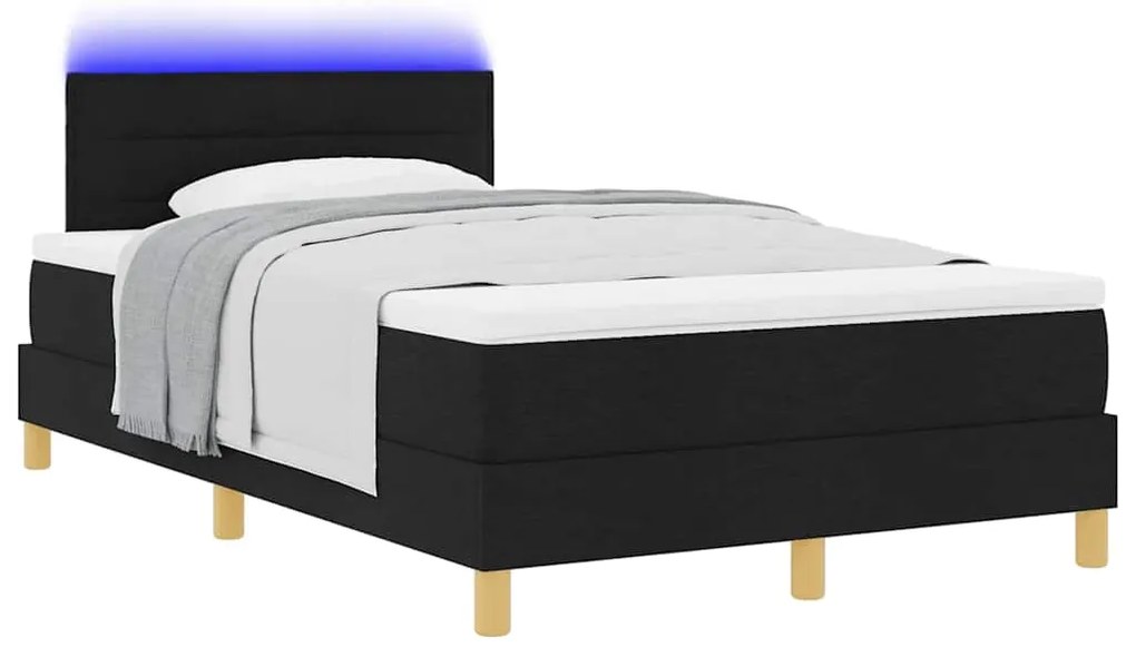 Cama Box Spring com Colchão &amp; LED Preta 120x190 cm Tecido
