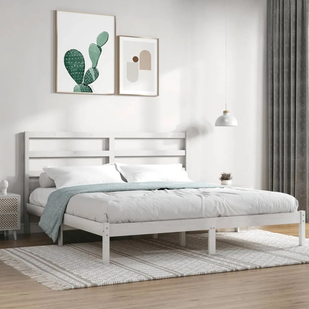 Cama sem colchão 200x200 cm madeira de pinho maciça branco
