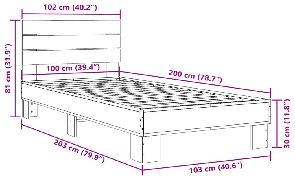 Estrutura de cama derivados de madeira/metal carvalho castanho