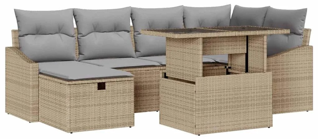 Conjunto de Sofá de Jardim 7 Peças com Almofadas Bege em Rattan Sintét