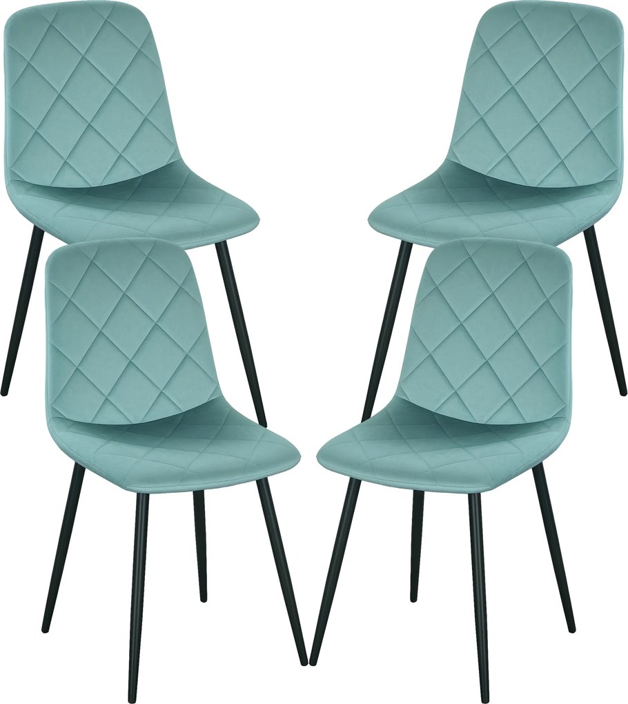 HOMCOM Conjunto de 4 Cadeiras de Sala de Jantar Estofadas com Encosto Alto Pés em Aço e Tecido Efeito Veludo Verde | Aosom Portugal