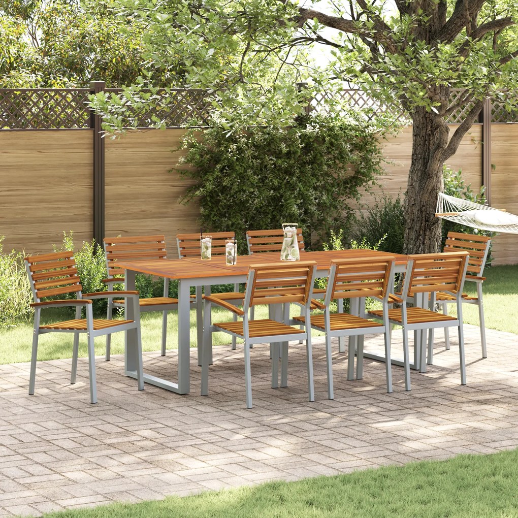 vidaXL Cadeiras empilháveis para jardim 8 pcs de madeira maciça de acácia e metal