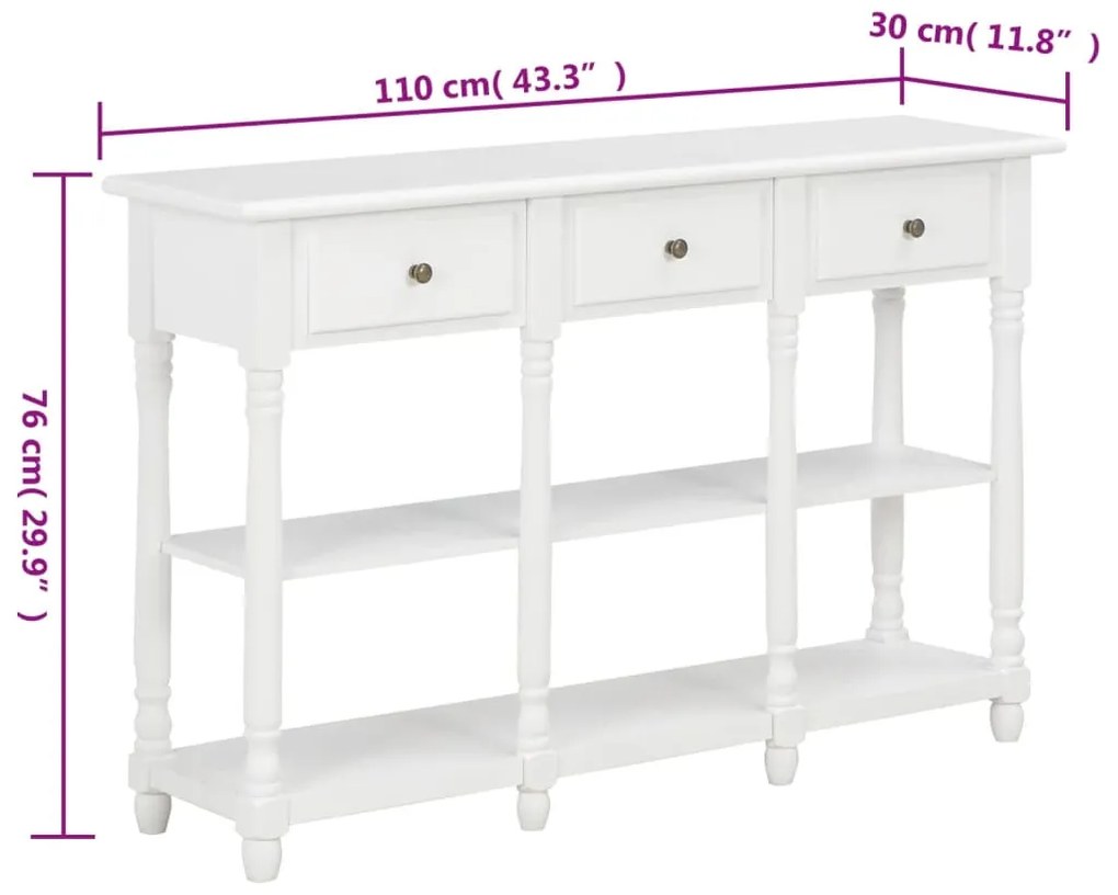 Consola de Entrada Marietta - 110x30x76 cm - Cor Branco - Derivados de