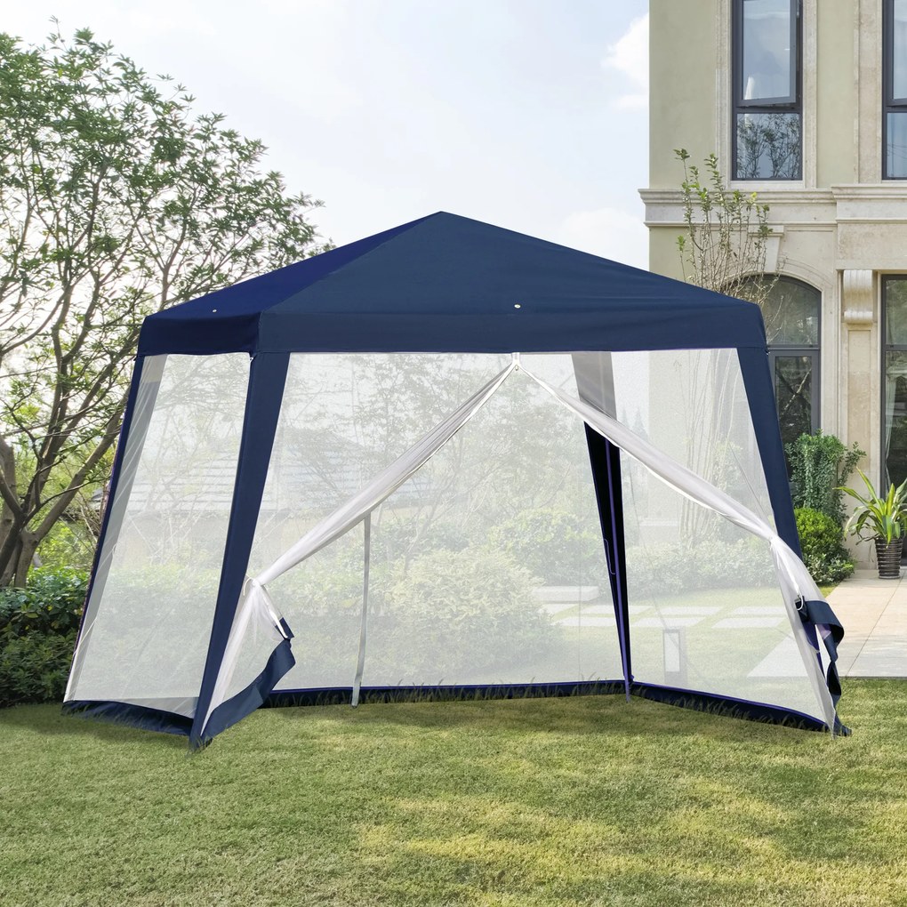 Tenda de Jardim 3x3m Tenda com 4 Partes Laterais Rede Mosquiteira com Fecho Proteção UV para Patio Azul