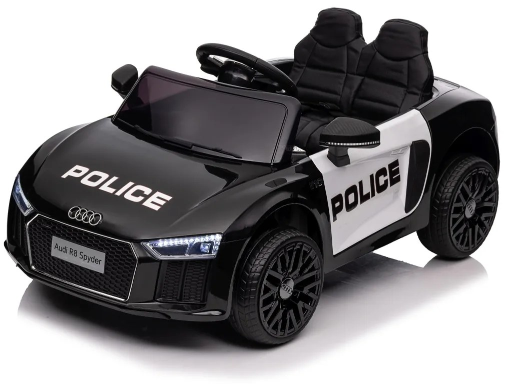Carro elétrico para Crianças Audi R8 Policia 12V Rodas Espuma EVA, Assento couro ecológico Preto