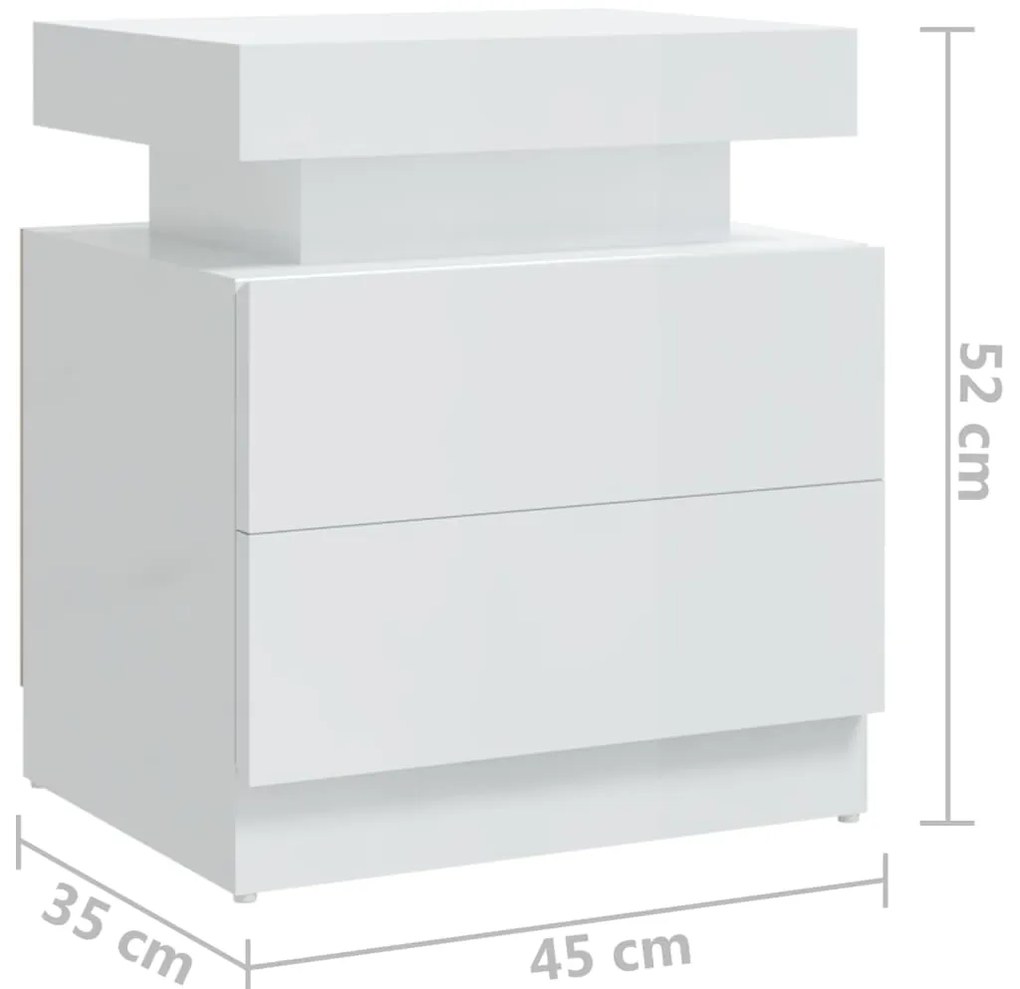 Mesa de cabeceira 45x35x52cm derivados madeira branco brilhante