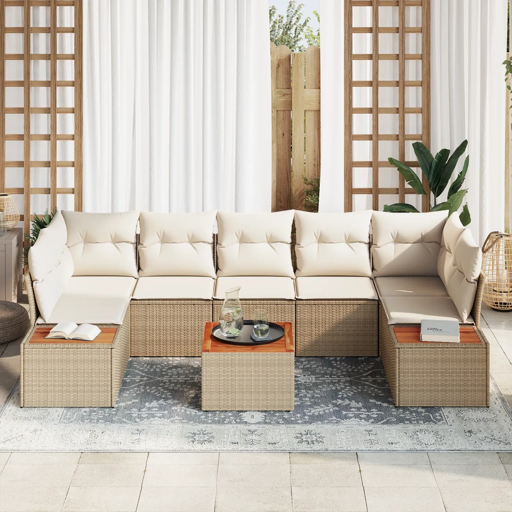 Conjunto de Sofá de Jardim de 8 Peças com Almofadas Bege de Rattan de