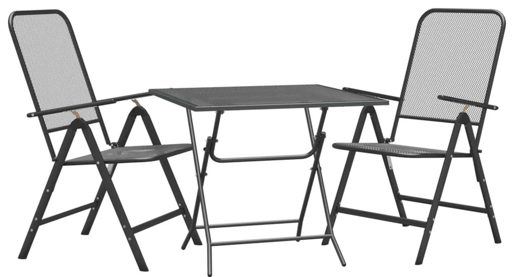 3 pcs conj. de jantar p/ jardim malha metal expandido antracite