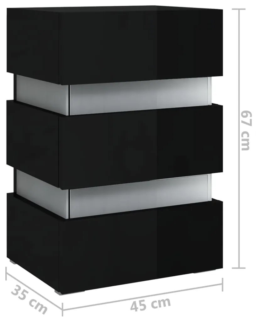 Mesa de Cabeceira Giancarlo com Luzes LED - Preto Brilhante - Design M