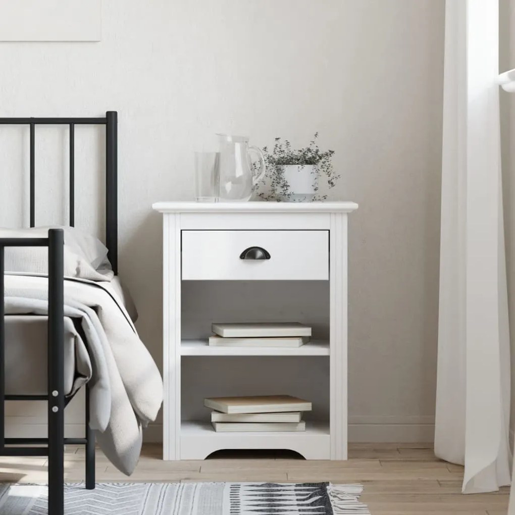355053 vidaXL Mesa de cabeceira BODO 53x38,5x66 cm pinho maciço branco