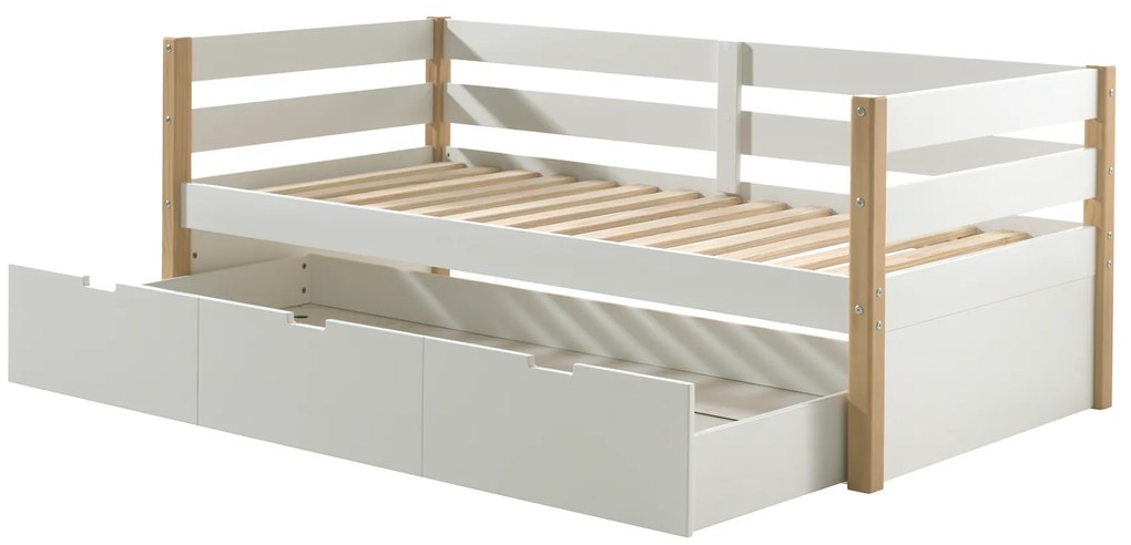 Cama infantil MARGRIT (90 x 200 cm) + Estrado + gaveta inferior Natural / Branca
