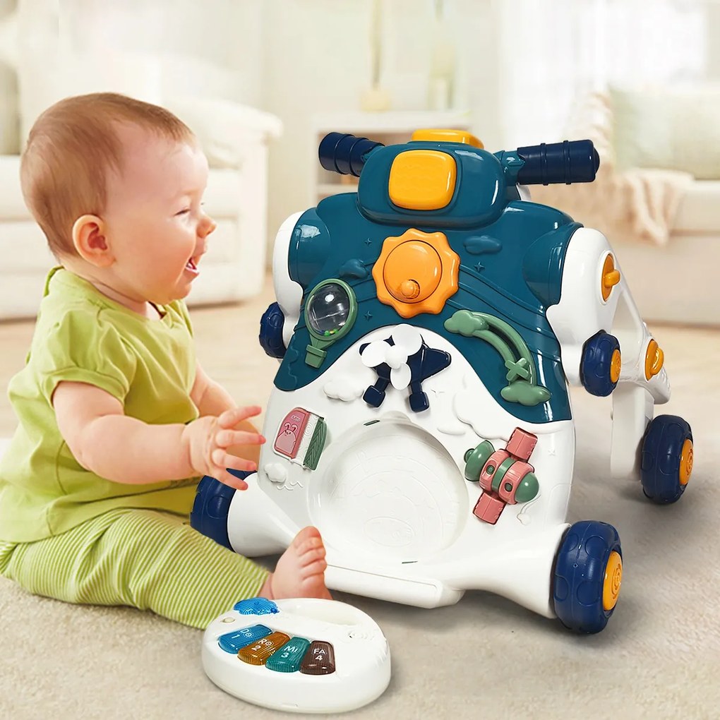 Andador 3 em 1 para bebês, que se senta e fica em pé, com música e luzes - Rosa