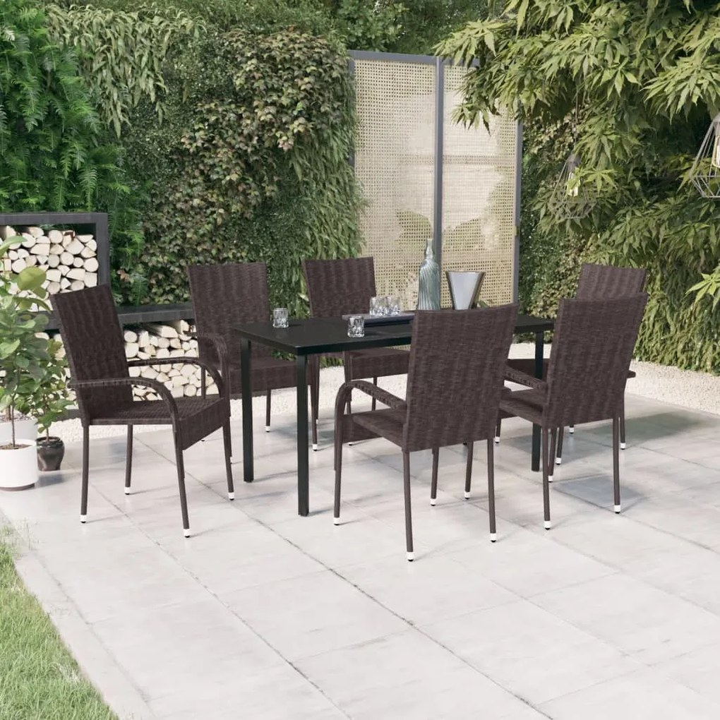vidaXL 7 pcs conjunto de jantar para jardim castanho e preto