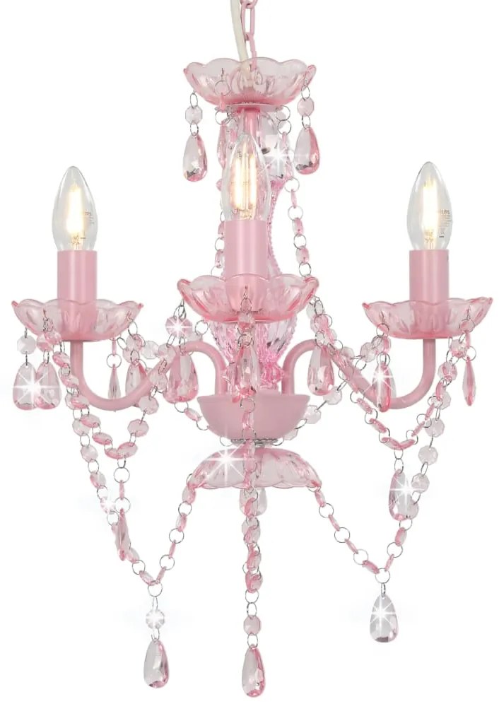 vidaXL Lustre com contas redondo 3 x E14 cor-de-rosa