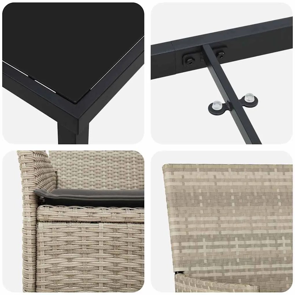 Conjunto de Jantar para Jardim 3 Peças com Almofadas Cinza Claro Ratta