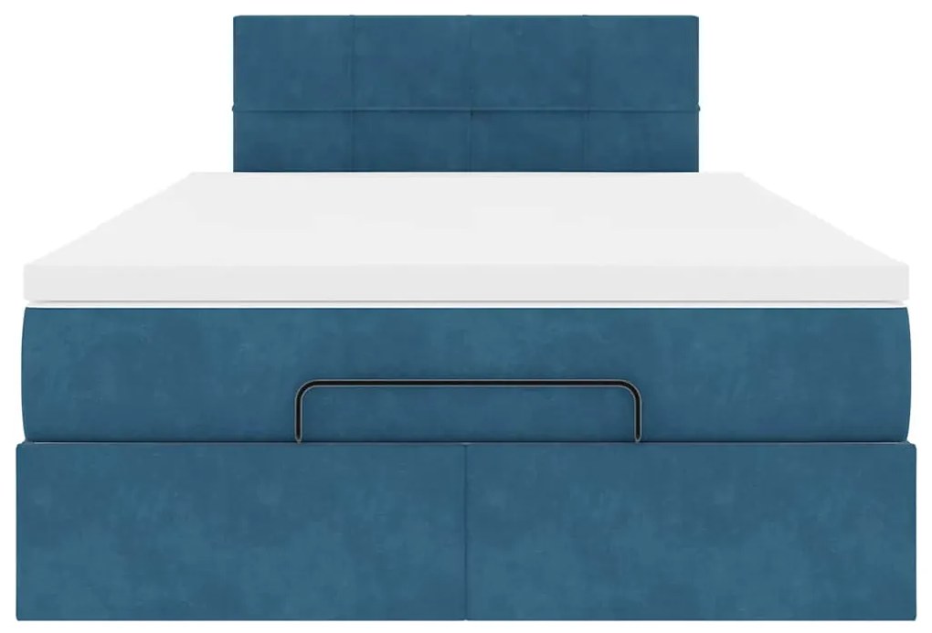 Cama otomana com colchão 120x190 cm veludo azul-escuro
