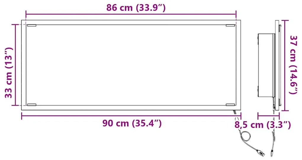 Espelho de Casa de Banho com Luz LED Cinza Sonoma 90x8,5x37 cm
