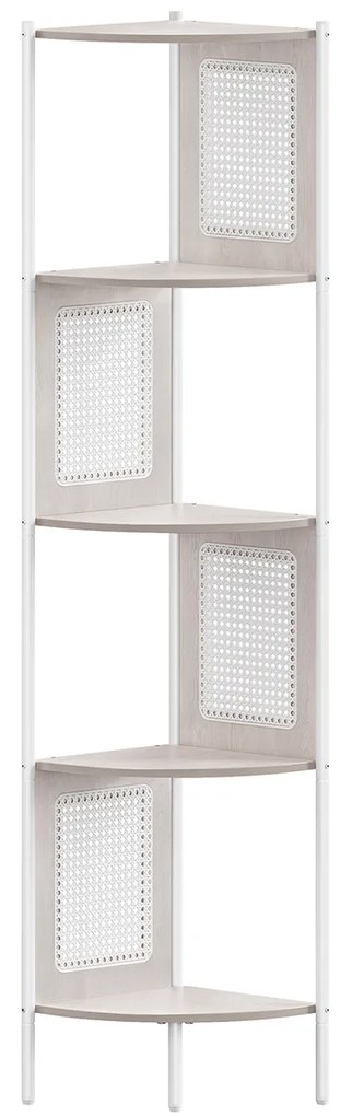 Estante de canto com 5 prateleiras e painéis laterais em rattan | VASAGLE | 31,9 x 31,9 x 156,4 cm | bege aveia | LLS588K66.