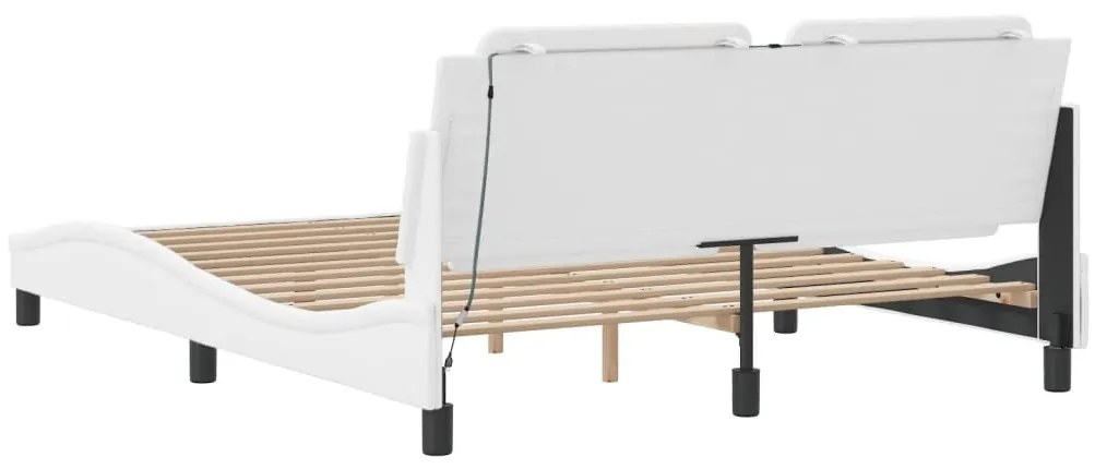 Estrutura cama c/ luzes LED 180x200 cm couro artificial branco