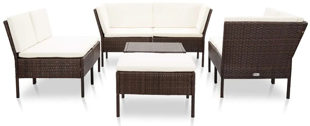 8 pcs conjunto lounge jardim c/ almofadões vime PE castanho