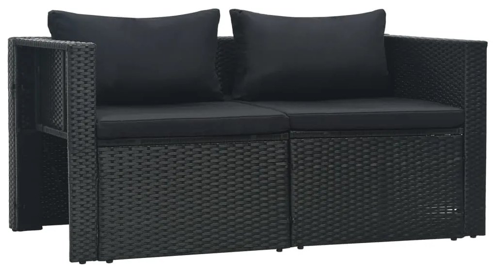 6 pcs conjunto lounge de jardim c/ almofadões vime PE preto