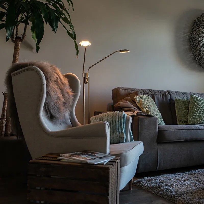 Candeeiro de Pé Moderno de Aço com Candeeiro de Leitura Incl. LED - Eva