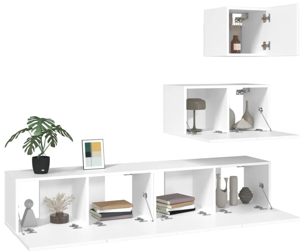 Conjunto móveis de TV 4 pcs madeira processada branco
