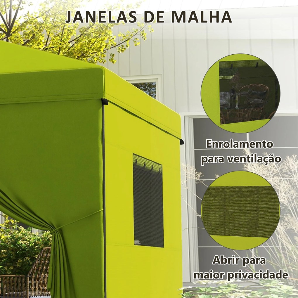 Tenda Dobrável 3x3 m Tenda de Jardim com 4 Paredes Laterais 2 Janelas