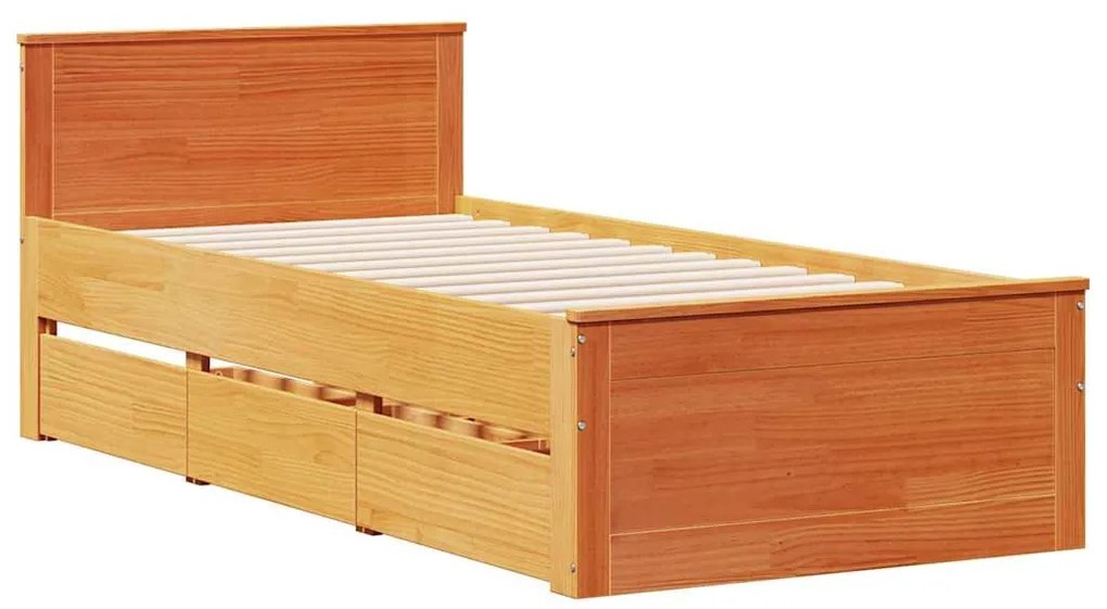 Estrutura de cama s/ colchão e c/ cabeceira pinho castanho-mel